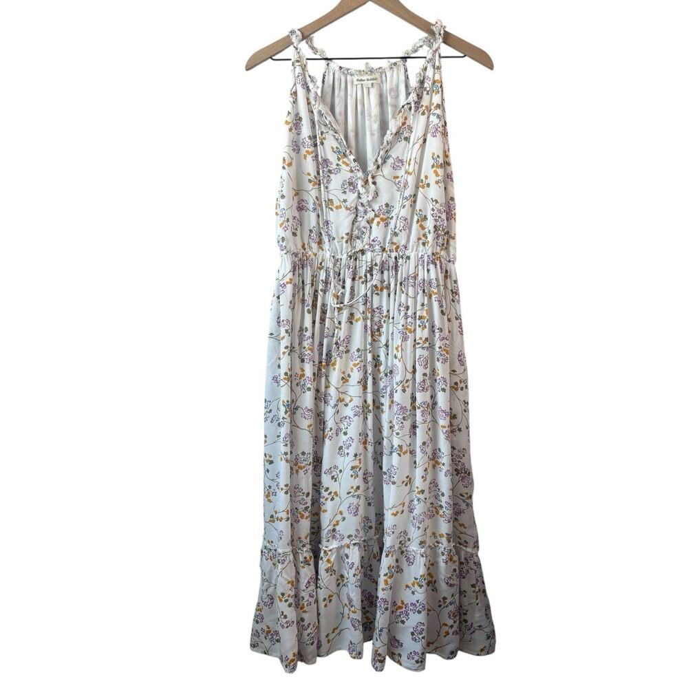 Roller Rabbit Womens Dress Large White Floral Odelle Tiered Cottagecore Peasant